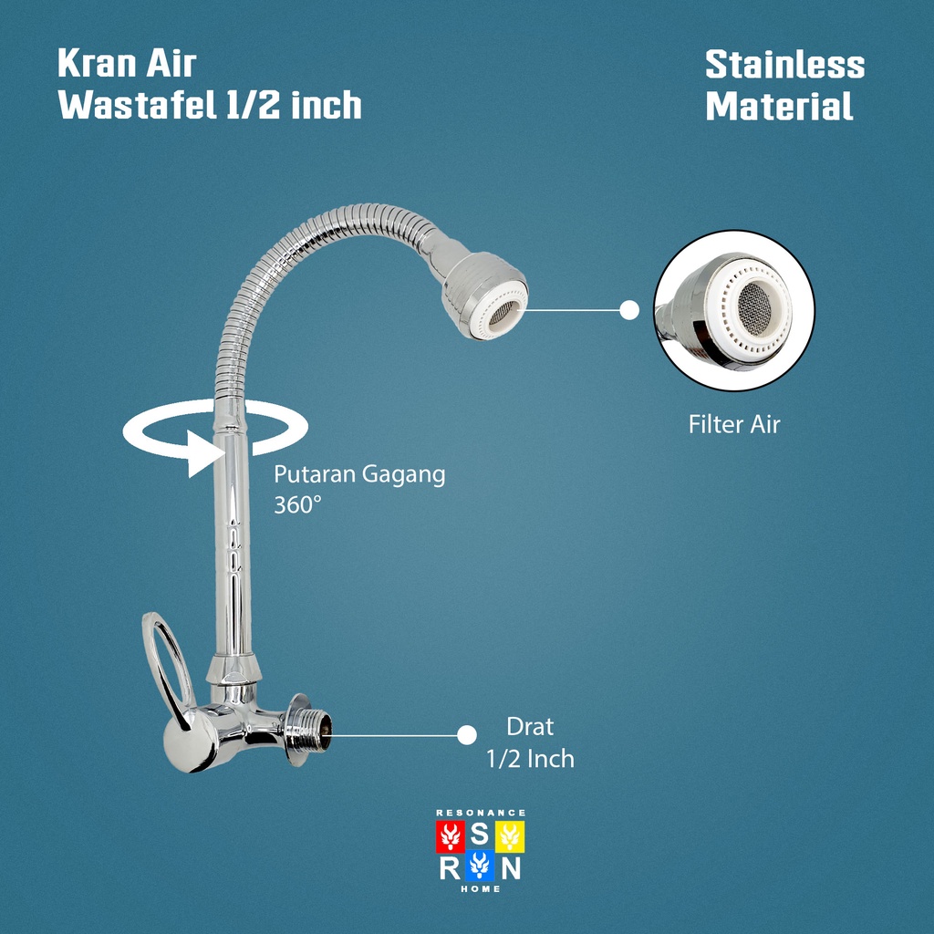 Kran Angsa Flexibel Kepala Pendek / Keran Cuci Dapur Stainless Resonance Home