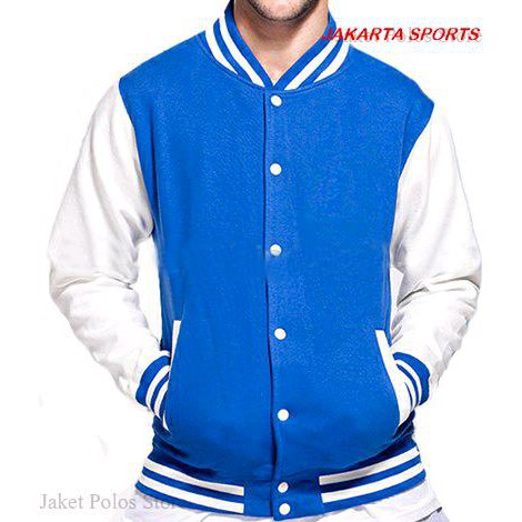 P4OMO JAKET FARSITY BIRU PUTIH BESBOOL MURAH HOODIE JEKET POLOS JAKET CEWEK COWOK JAKET DISTRO