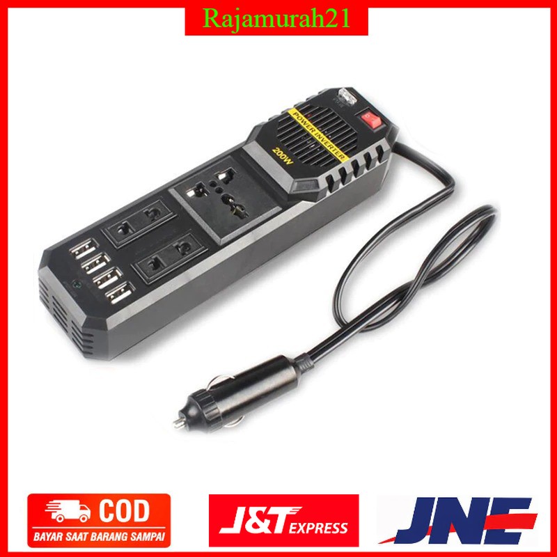 PROMO Car Power Inverter DC 12V to AC 220V 200W with 4 USB Port - E8981 - Black - 7RCI04BK