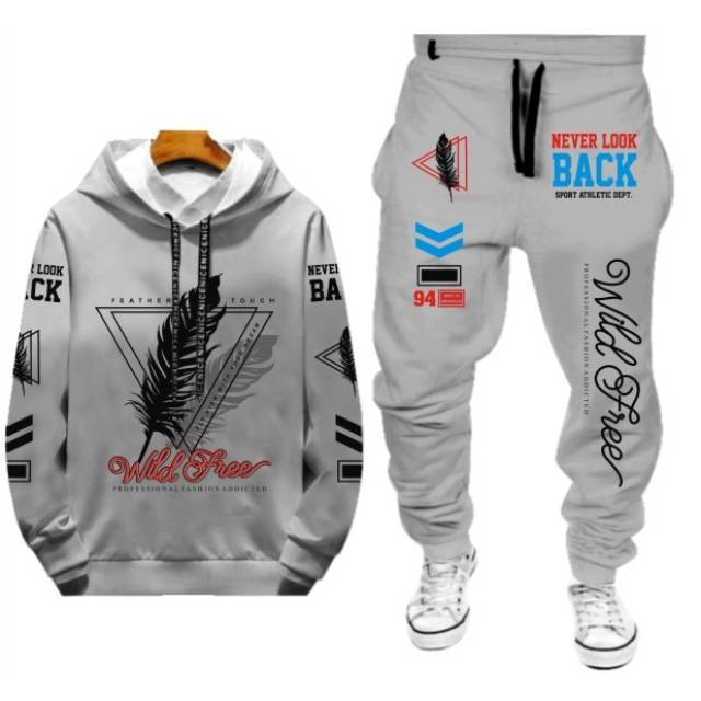 N_S Stelan Pria/Wanita 1Set Hoodie Panjang+Celana Jogger Wild_Stey