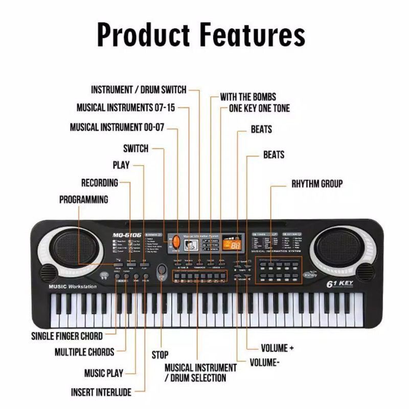 [JUALSEMUA18](6106)MAINAN PIANO ELEKTRONIK 61 KEYS / KEYBOARD ELECTRONIC 61 KEYS