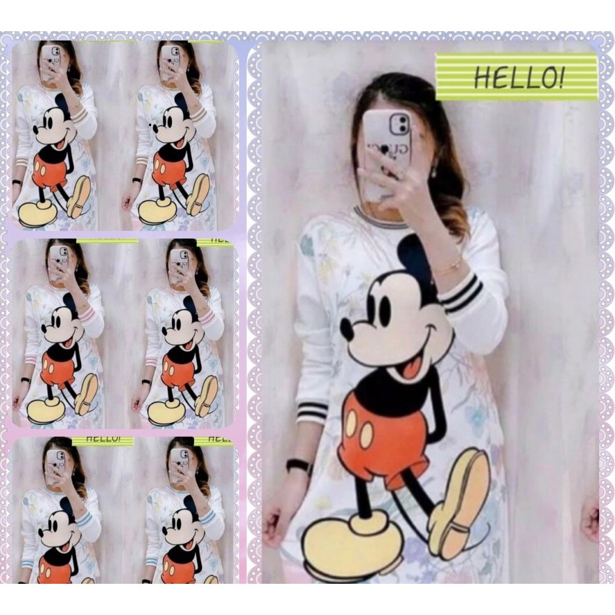 Baju Dress Wanita Korea Wanita Remaja Terbaru Flower Mickey