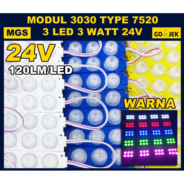 100Pcs Modul 3030 3 Led 3 Watt Type 7520 Warna 24V