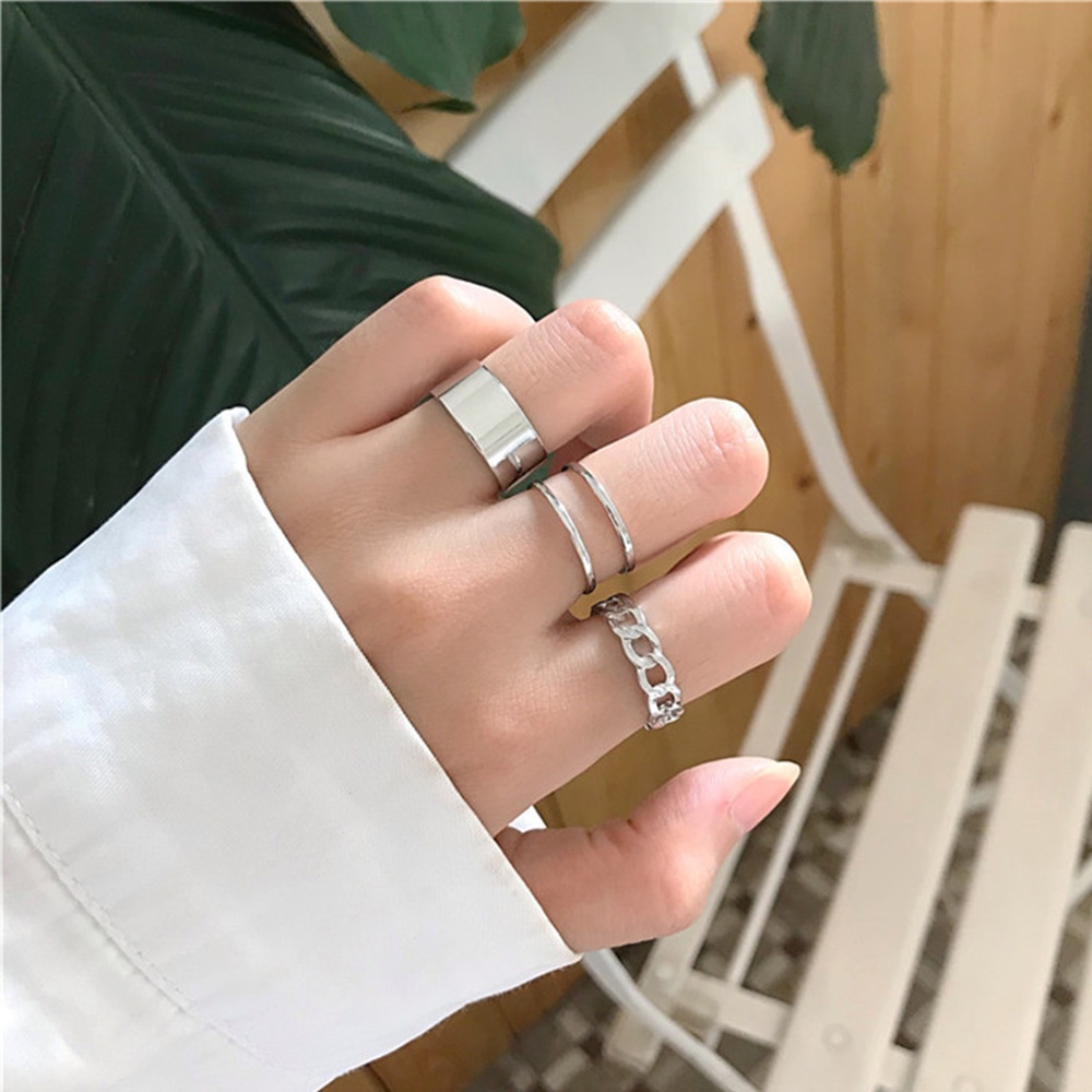 Needway  Women Rings Set Wide Ring Chain Jewelry Open Rings Round 3Pcs/set Geometric Metal Simple Vintage Women Gifts/Multicolor