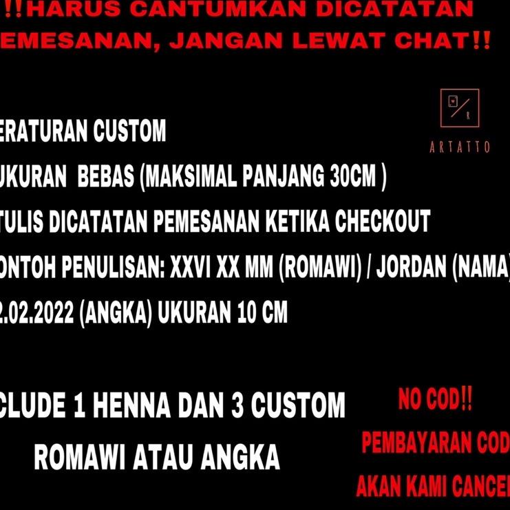Tren Kekinian.. CUSTOM STICKER HENNA TATTO NAMA, ANGKA DAN ROMAWI