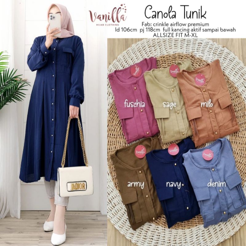 CANOLA TUNIK, BAHAN CRINKLE AIRFLOW PREMIUM,FULL KANCING AKTIF SAMPAI BAWAH
