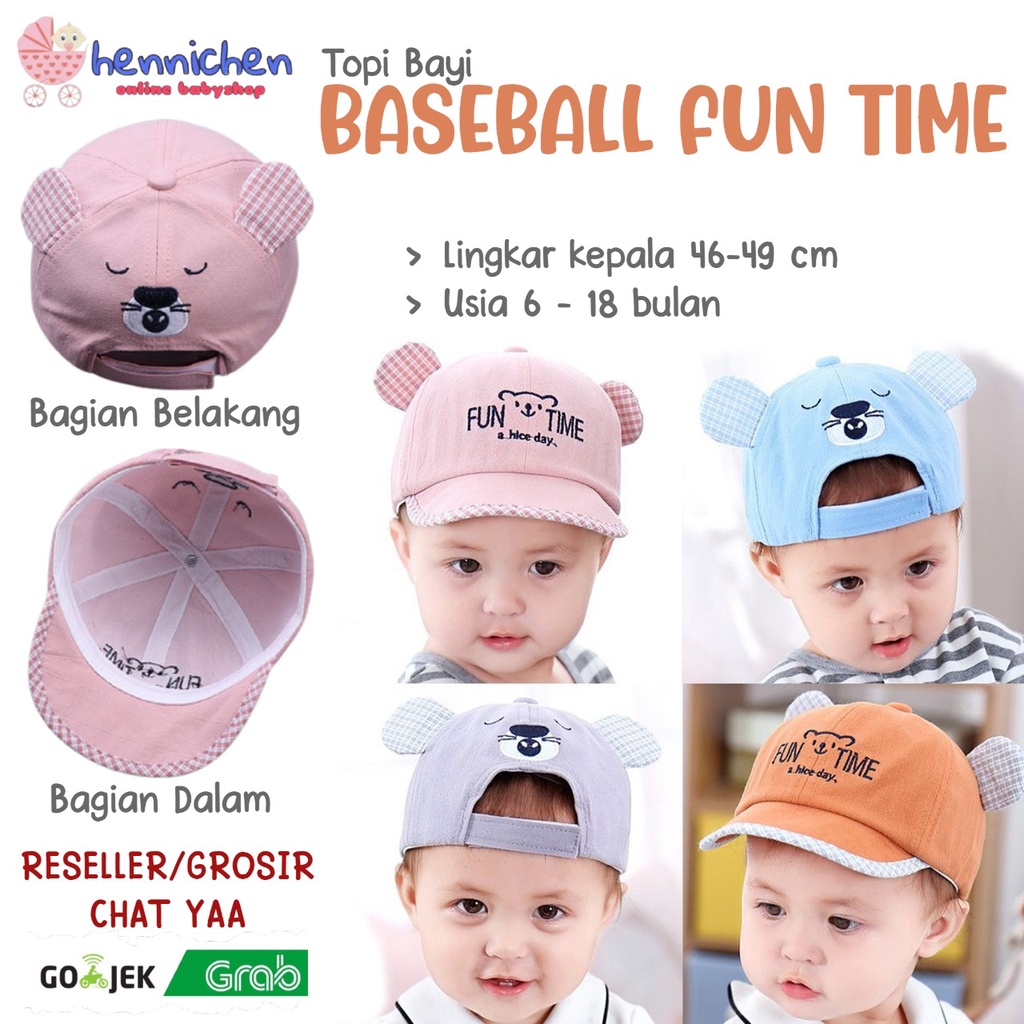 Topi Anak Baseball bayi Fun Time bear motif lucu bordir baby cap