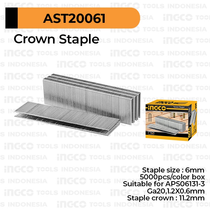 

Crown Staples (U 6 mm) INGCO AST20061 - Refill Isi Ulang Steples Brad Nailer APS06131-3