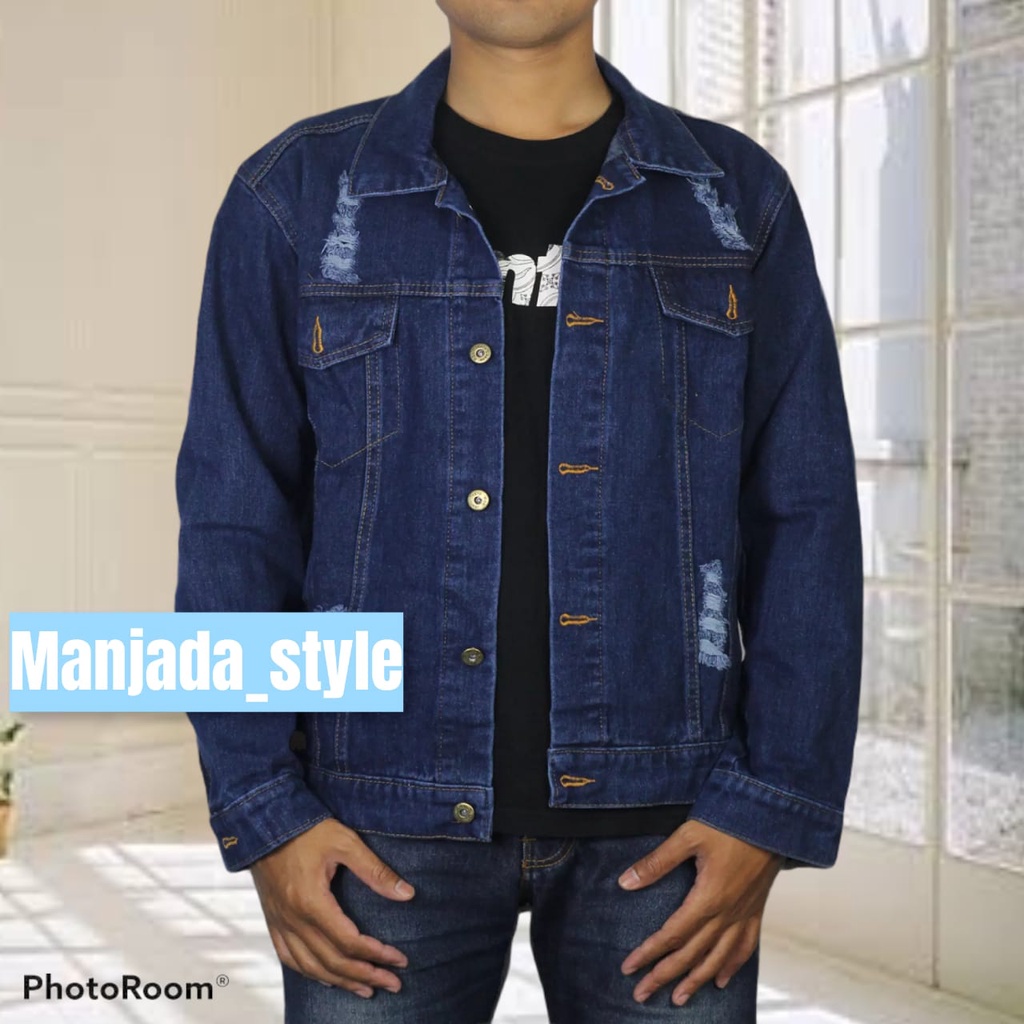 Jaket Jeans pria Sanwash Original/ jaket jeans pria denim sandwash,hitam,bioblitz,biothink