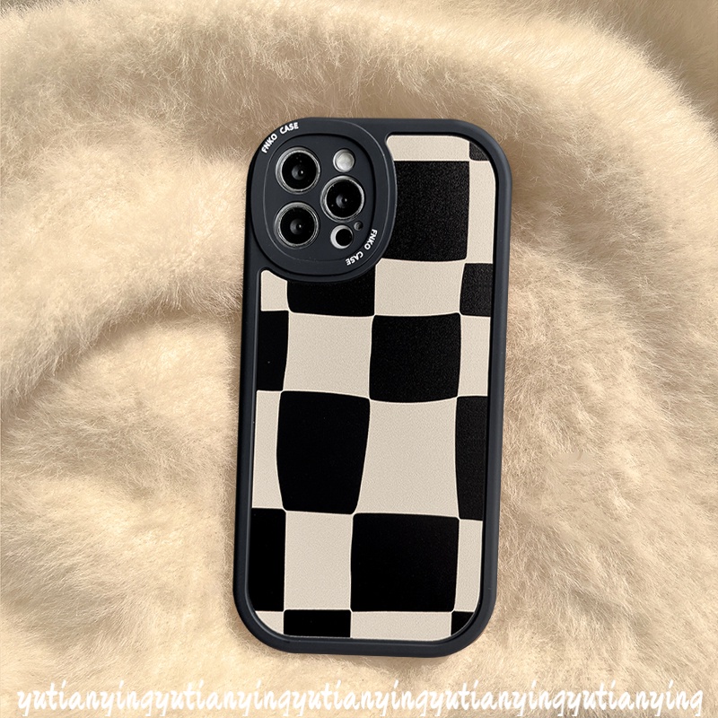 Soft Case Tpu Motif Kotak-Kotak Hitam Putih Untuk IPhone 6 6S Plus 11 XR 7 8 Plus 8 Plus X XS Max 13 12 Pro Max SE 2020