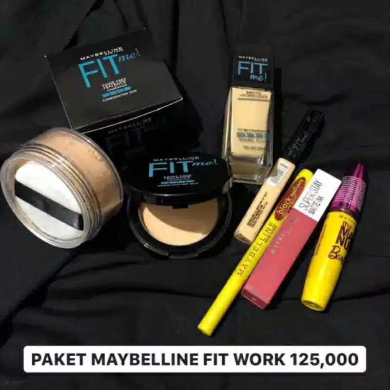 Paket Kosmetik Maybelline Fit Me Work - Paket Kecantikan Wanita - Bedak Tabur - Foundation - Mascara