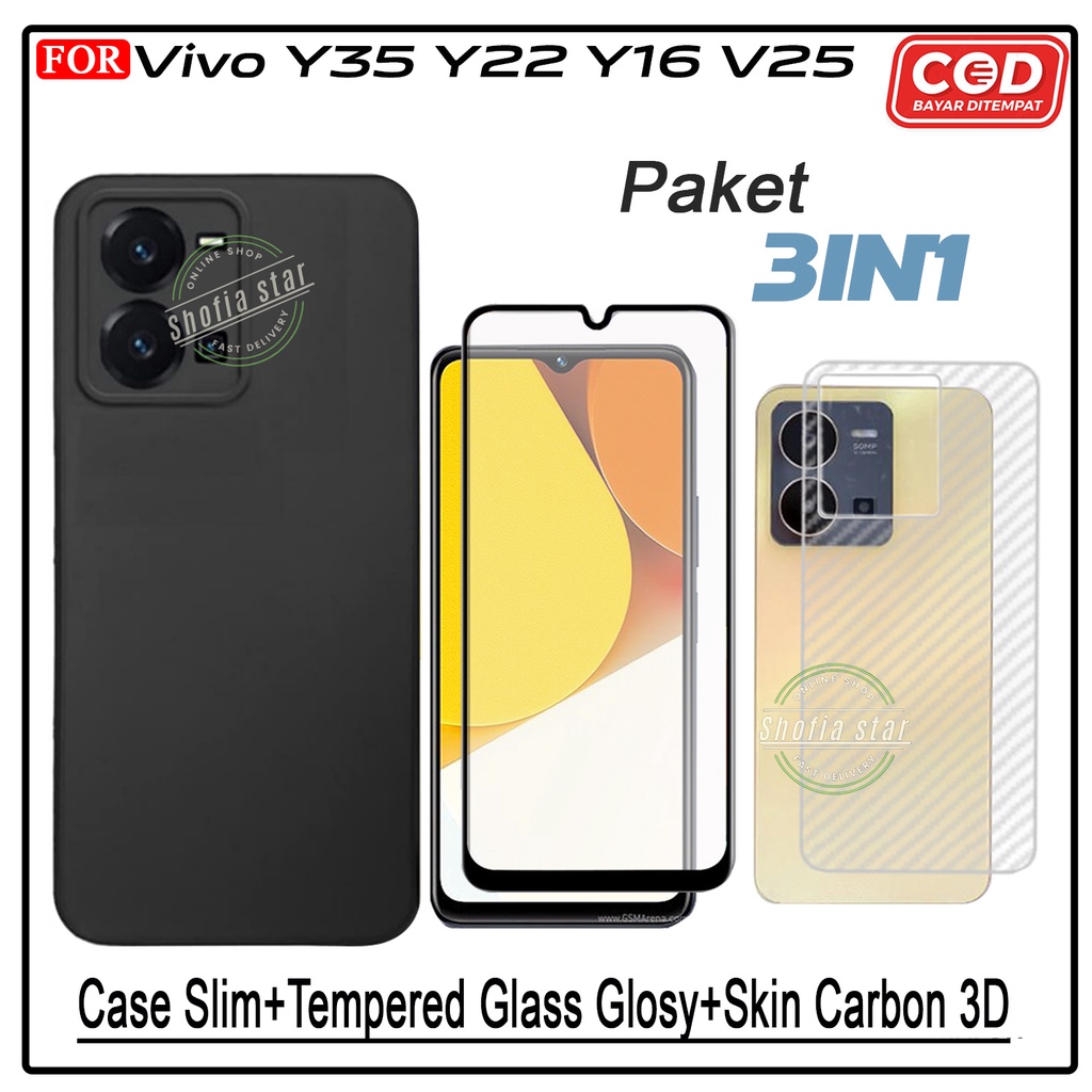 PAKET 3IN1 Case Vivo Y35 Y22 Y16 V25 Softcase Slim Matte Protect Casing