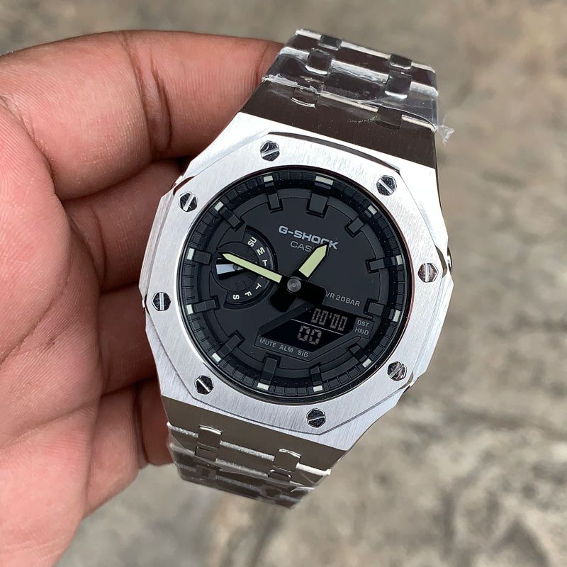 Jam Tangan G-Shock GA2100 GA-2100 Custom Strap dan Bezel Stainless Steel Silver 08