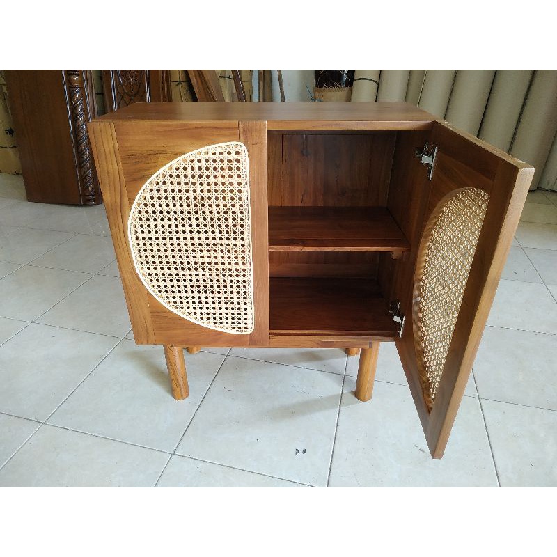 NAKAS KABINET ROTAN VINTAGE BUFET RETRO MINIMALIS DRAWER ROTTAN SCANDINAVIA MURAH BAHAN KAYU JATI TUA GRADE A FINISHING NATURAL FURNITURE JEPARA-5