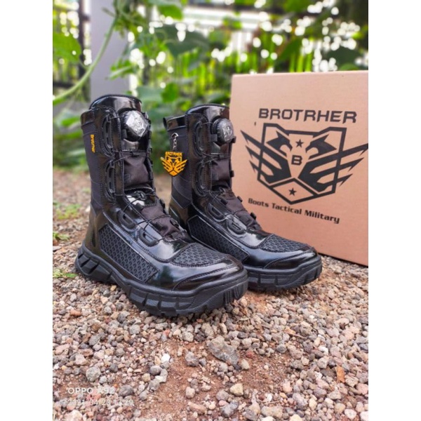 SEPATU PDL TNI POLRI SECURITY KULIT KILAP TALI PUTAR MODEL BOA JARING MEREK BROTHER