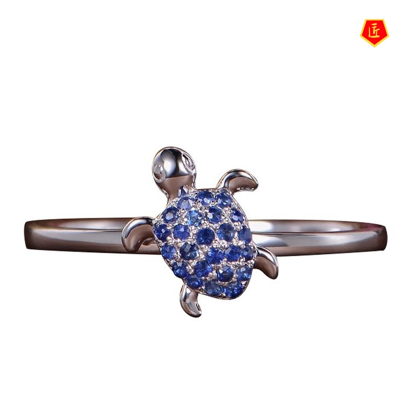 [Ready Stock]Creative Inlaid Sapphire Full Diamond Turtle Ring