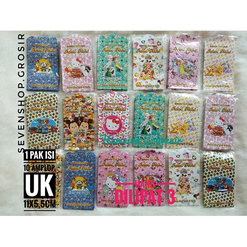 

Amplop lebaran karakter 1 pak isi 10 (uang dilipat jd 3) bahan kertas glossy