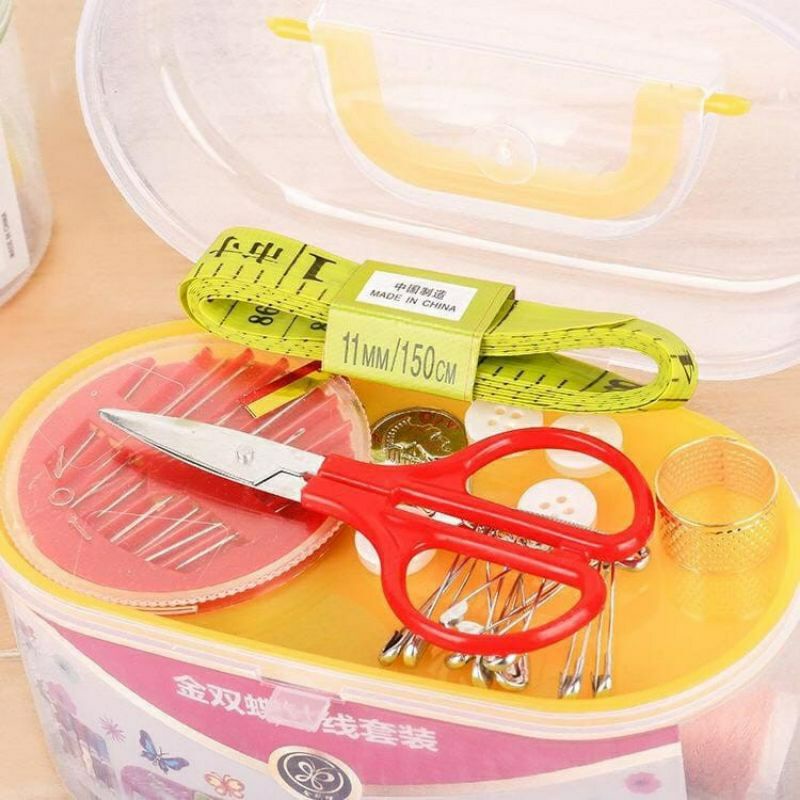 JT - Sewing Set Kit Peralatan Jahit Kotak Box Alat Menjahit Benang Jarum Peniti Meteran Gunting Baju Kain