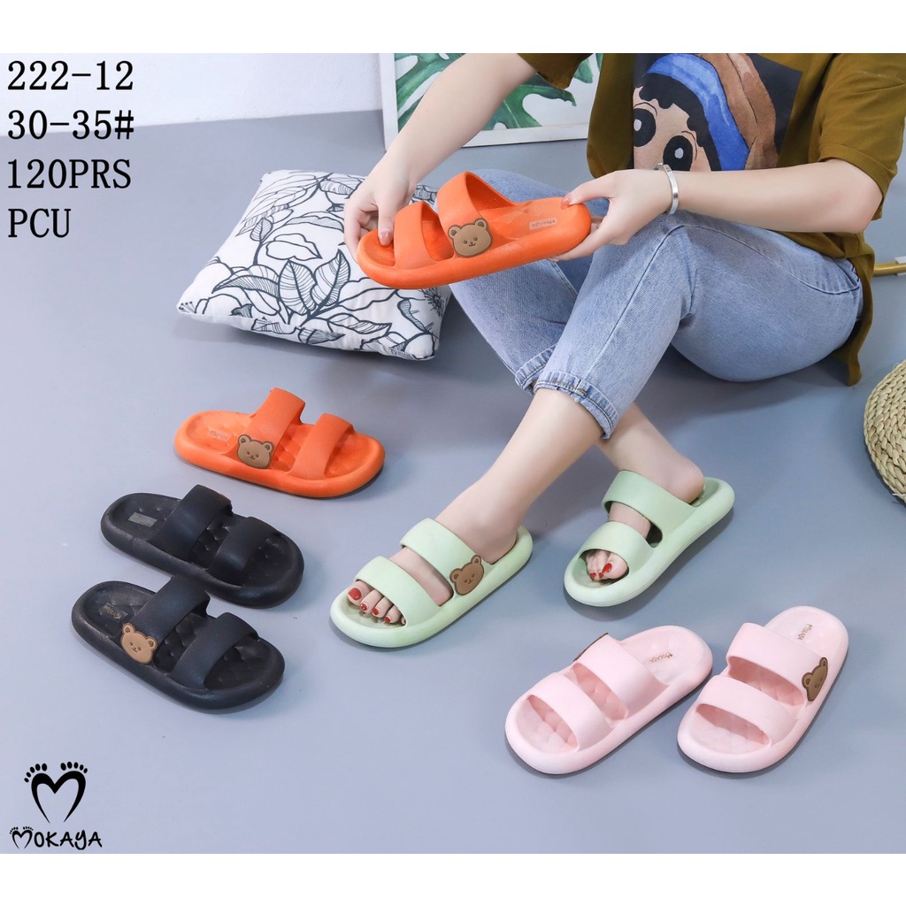 Sandal Slop Jelly Karet Wanita dan Anak Cewek Ban 2 Bear Brown Samping Lucu Cantik Import Mokaya / Size 30-41 (222-24/-12)