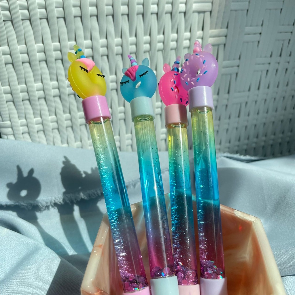 PULPEN GLITER DONUT UNICORN TANDUK IMUT LUCU WARNA WARNI BEST QUALITY PEN GLITER DONAT UNICORN CUTE READY 4 MODEL VARIANT KUALITAS TERBAIK