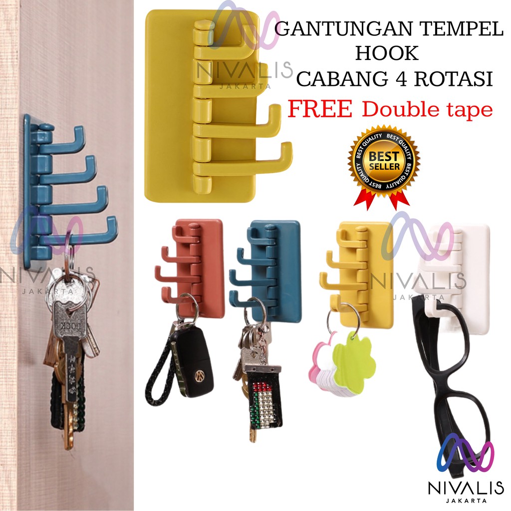 GANTUNGAN TEMPEL HOOK CABANG 4 MULTIFUNGSI GANTUNGAN DAPUR LEMARI GANTUNGAN SUDUT TEMPEL