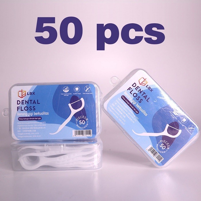 Interdental Dental Picks &amp; Brush Tusuk Gigi Plastik Sikat Sela Dental floss benang Busur tusuk gigi pembersih sela gigi LBX isi 50