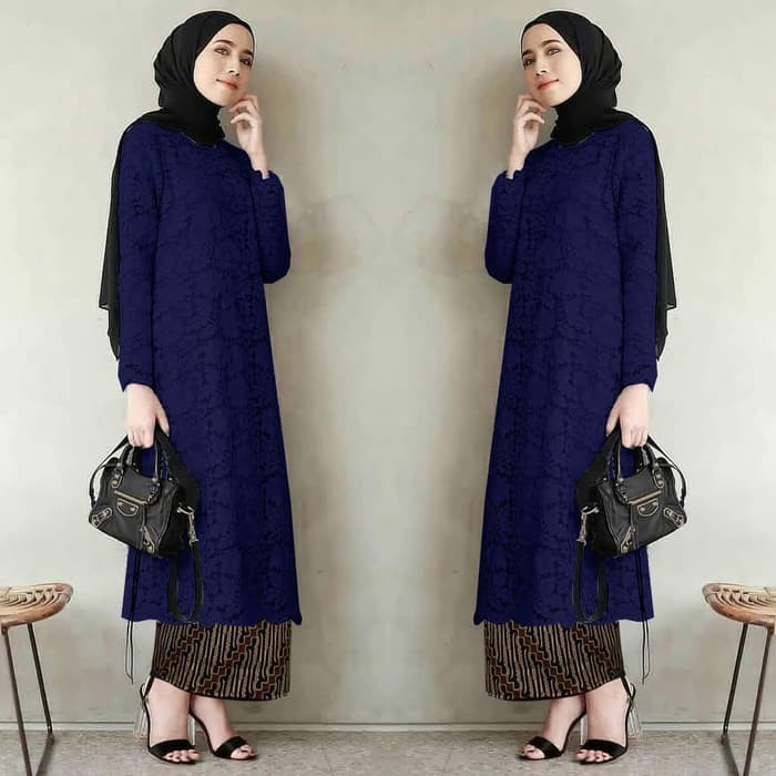Kebaya Ourora / Kebaya Muslim Modern VP418  Baju Wisuda Fitrin Navy Baju Pesta Mewah Fit Kt