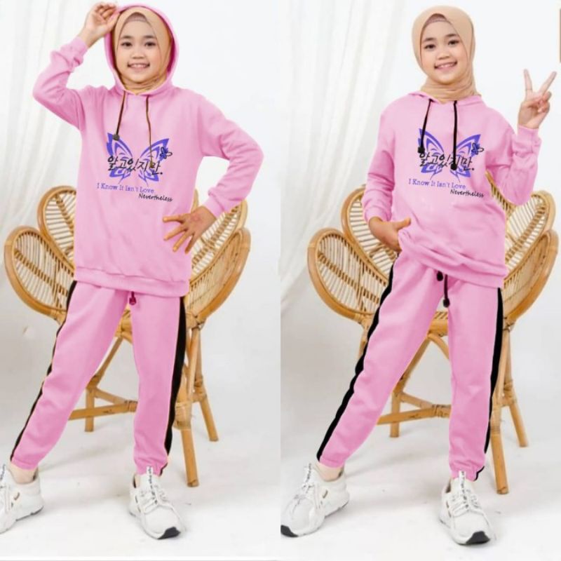 Setelan Hoodie Anak Perempuan Usia 9 10 11 12 13 Tahun-Set Celana Anak Cewek Kekinian-Sweater Anak