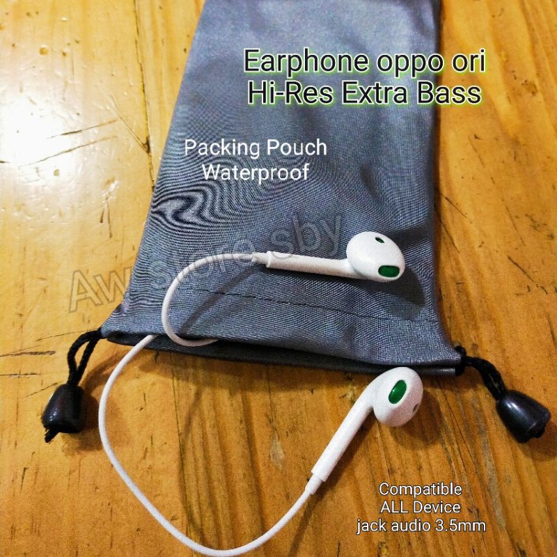 Earphone oppo Ori Bass Stereo Headset oppo A53 A33 A15 A52 A92 A54 Reno 2 3 4 4F [Dompet Waterproof]