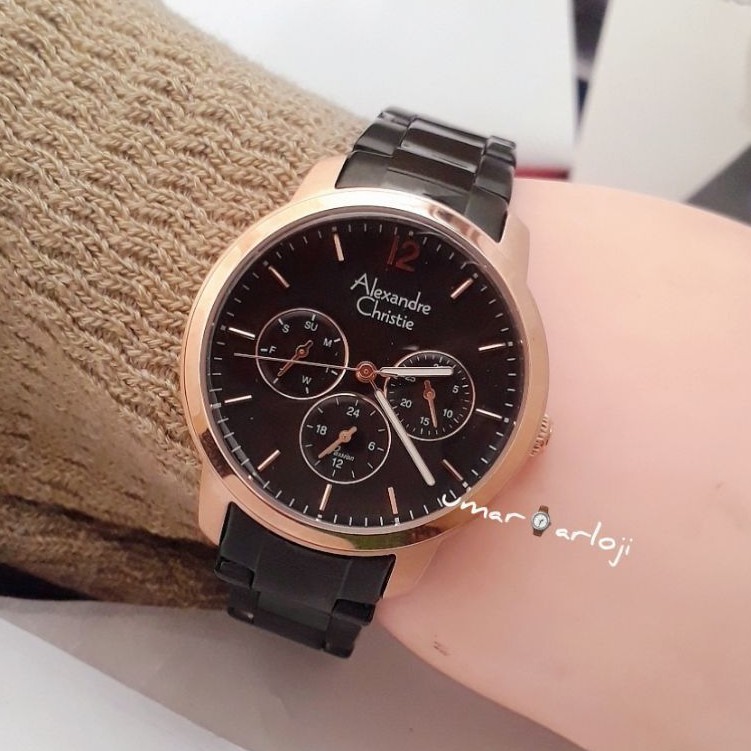 Jam Tangan Wanita Alexandre Christie Ac 2875 Bf Black Rosegold Original Fashion Wanita