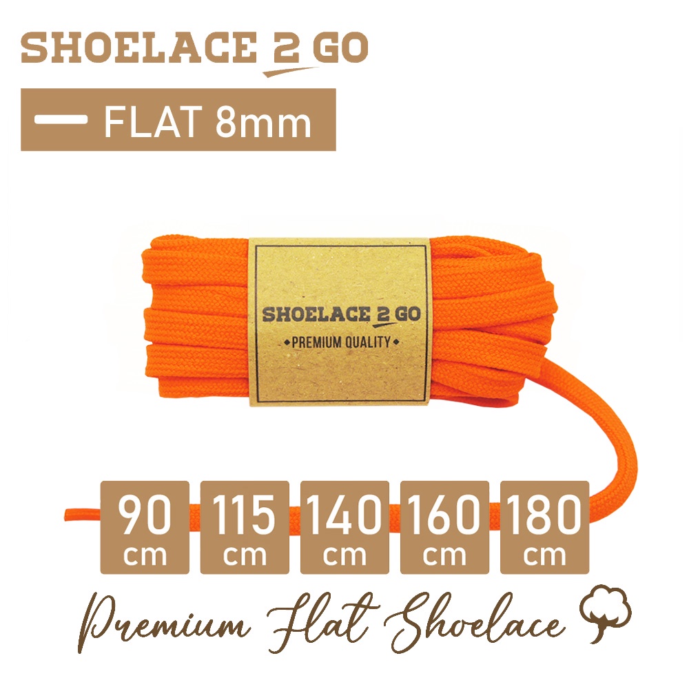 SHOELACE 2 GO TALI SEPATU GEPENG PIPIH FLAT - SF8 - I1 - ORANGE - 8MM - 90CM 115CM 140CM 160CM 180CM