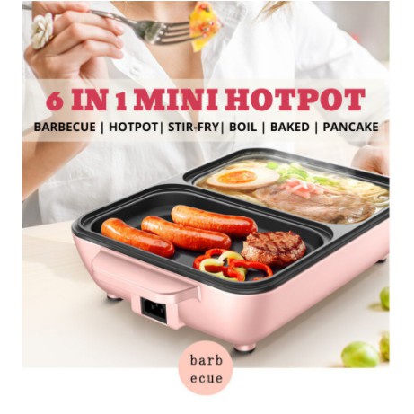 Multifungsi Elektrik Grill Fan Dan Hot Pot 2IN1 Mini Steambot BBQ Shabu-Shabu Multi-Function Set Non Stick Pot Panggangan Cook Fry Tahan Panas