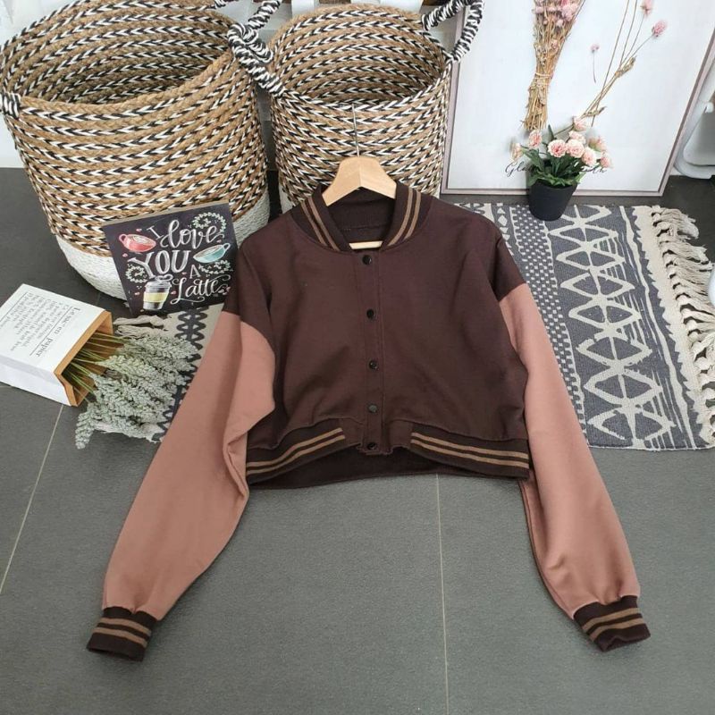 SWEATER BASEBALL CROP WANITA - VARSITY JAKET CROP - BAJU WANITA-6
