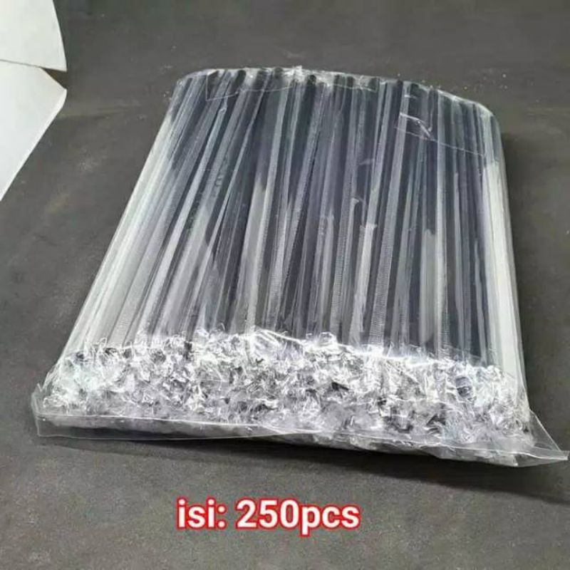 Sedotan Plastik 6mm 20cm Steril Hitam 250 batang Bungkus Hegenies Kopi Lurus Lancip Runcing 620