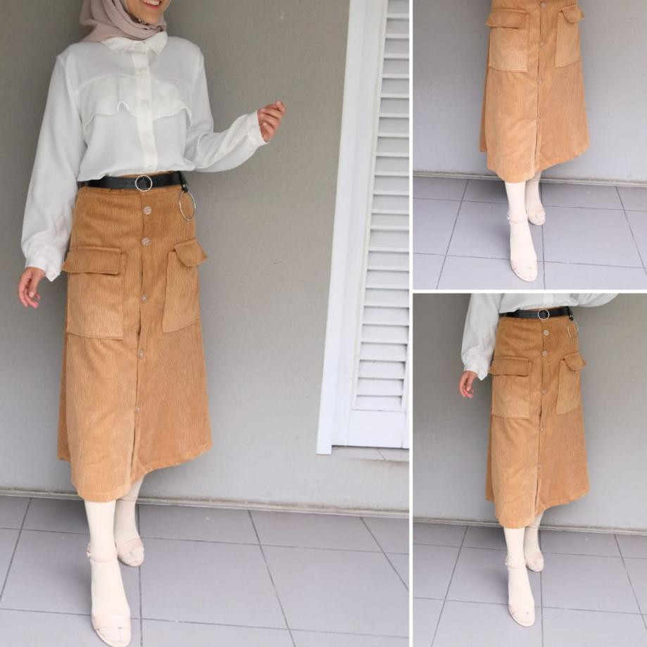 Paling Diminati Rok Corduroy Wanita / Midi Skirt / Rok Wanita / Rok Ala Korea / Rok Panjang