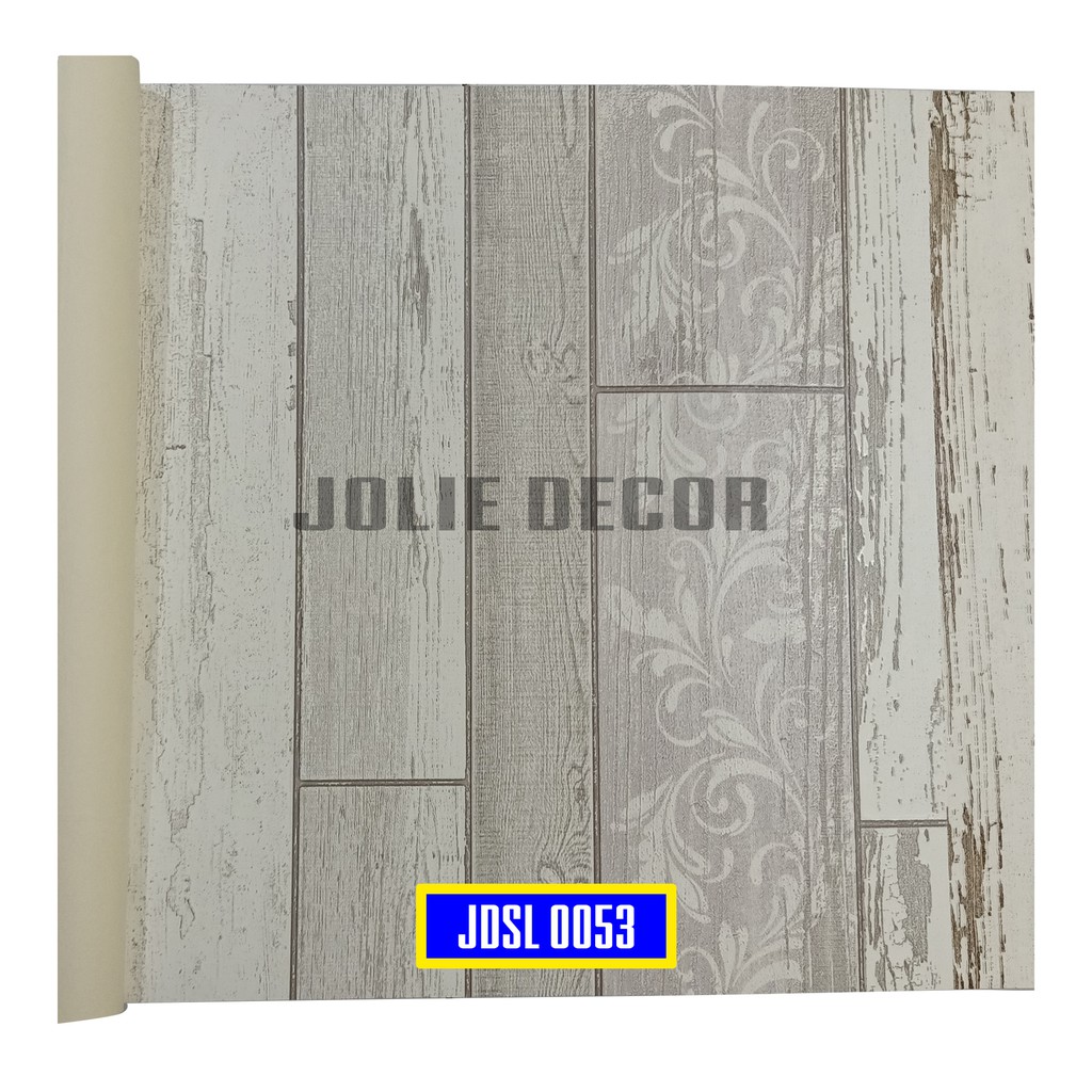 Wallpaper Dinding Vinyl Motif Kayu Vintage Ukiran Abu Abu