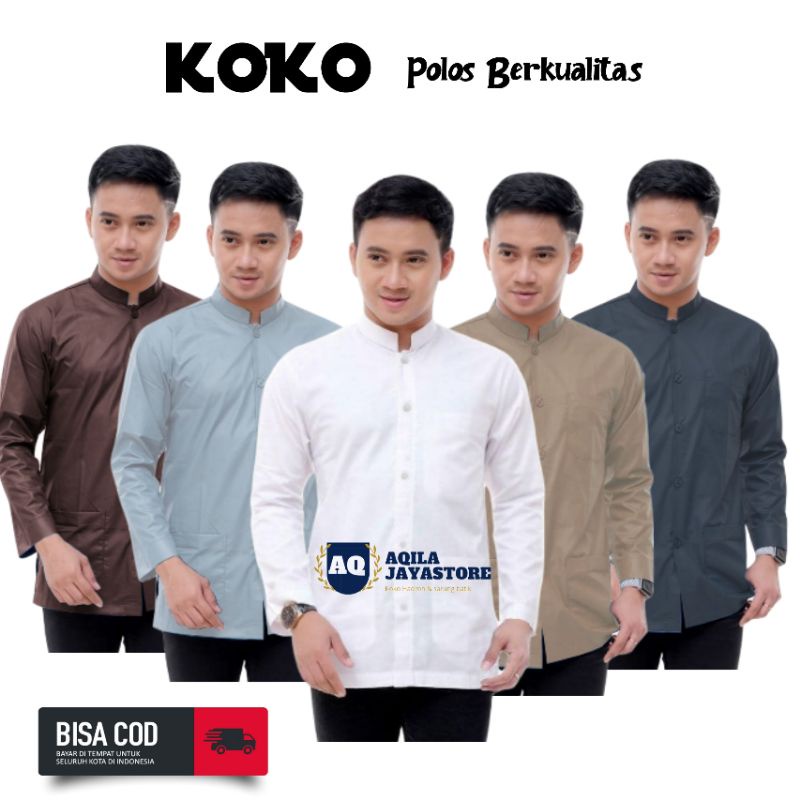 Baju Koko Pria Dewasa Lengan Panjang Putih | Baju Koko Polos | Baju koko Haibah