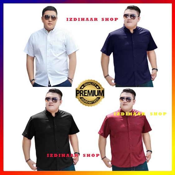 KEMEJA JUMBO PRIA Lengan Pendek BIG SIZE XXXL 3XL HITAM POLOS