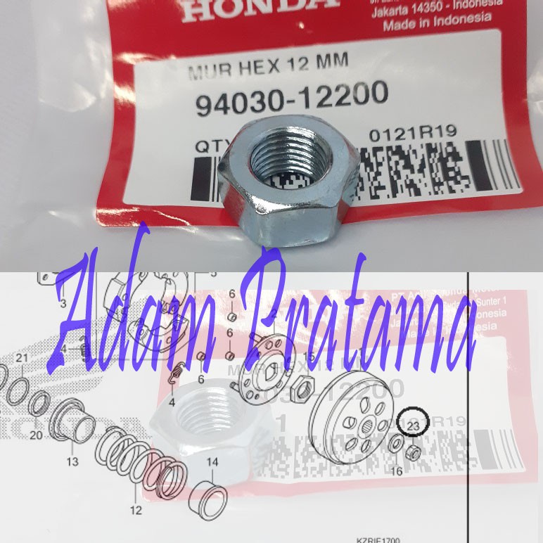 Mur As Puli Puly Belakang Beat Scoopy Vario Spacy PCX Matic Honda Kunci 19 mm 94030-12200