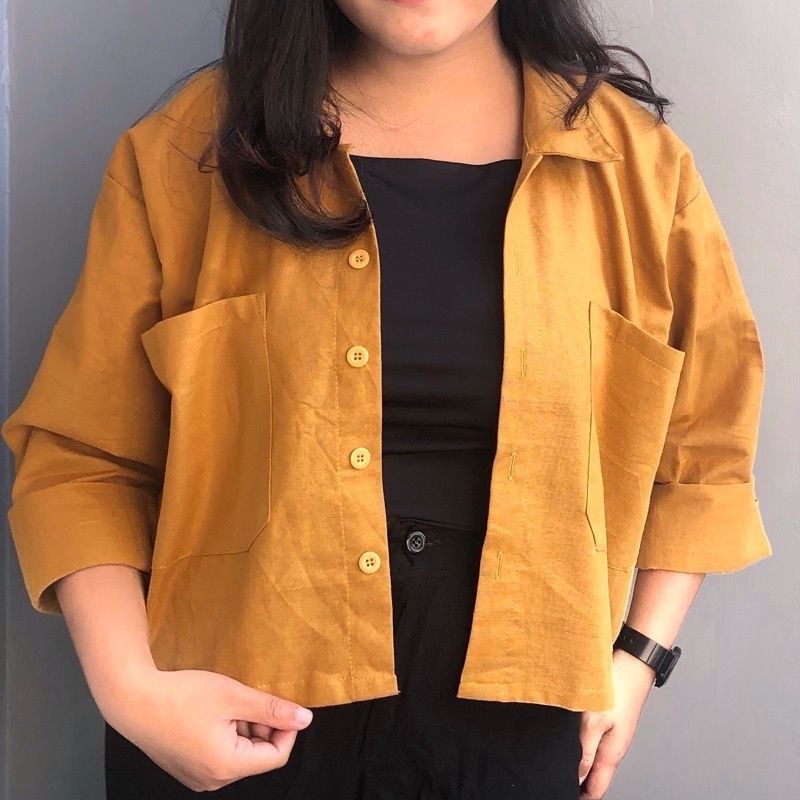 Kemeja Gita Rami Basic Shirt//Kemeja Crop kekinian//kemeja oversize terbaru-Gita Mustard