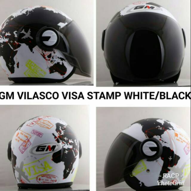 Helm bogo vespa merk GM model vilasco visa stamp hitam putih