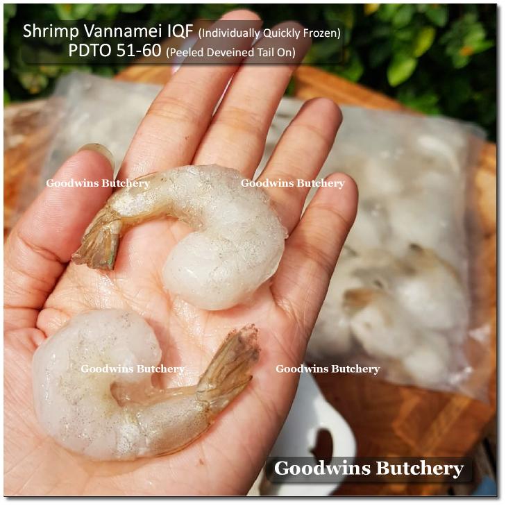 

1kg +/- 100pcs Shrimp prawn udang IQF VANNAMEI PDTO (Peeled Deveined Tail On) 51-60