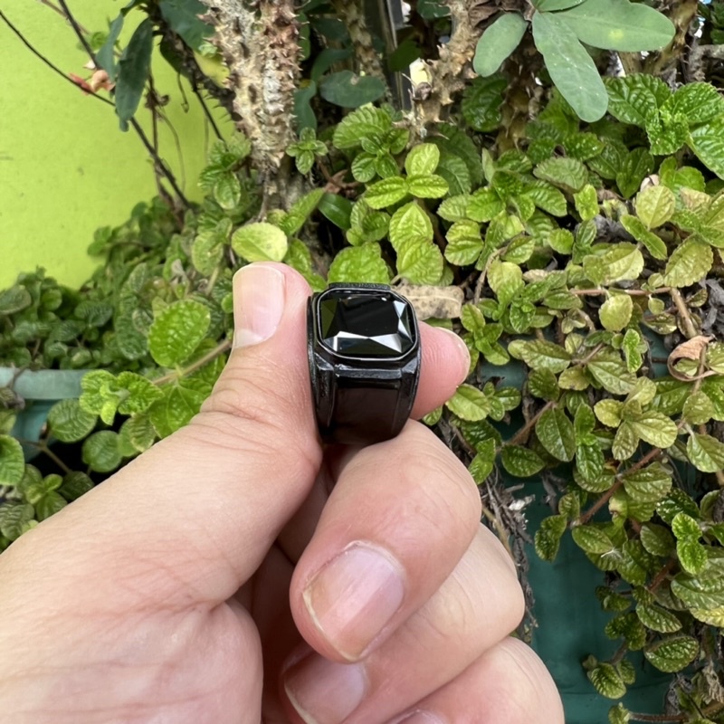 Cincin Pria Titanium All Black Onyx Hitam Pekat Tahan Luntur dan Karat Premium Quality