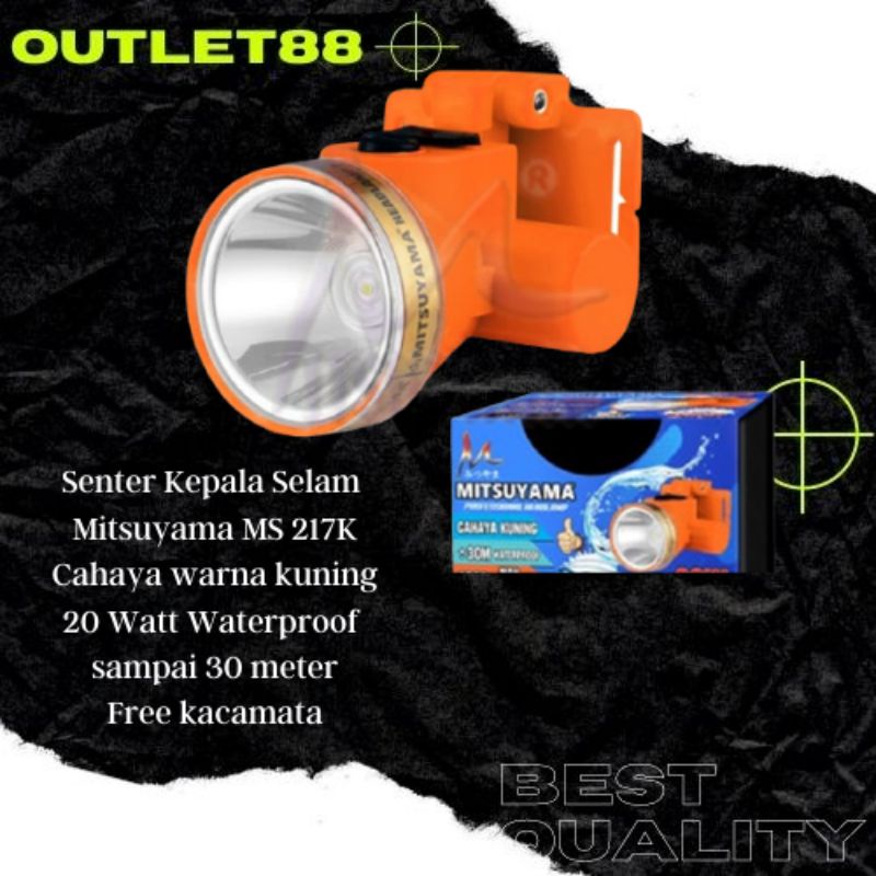 0Senter Kepala 20 Watt MS 217K Orig  Headlamp Diving Mitsuyama MS 217K Warna Kuning er Bonus