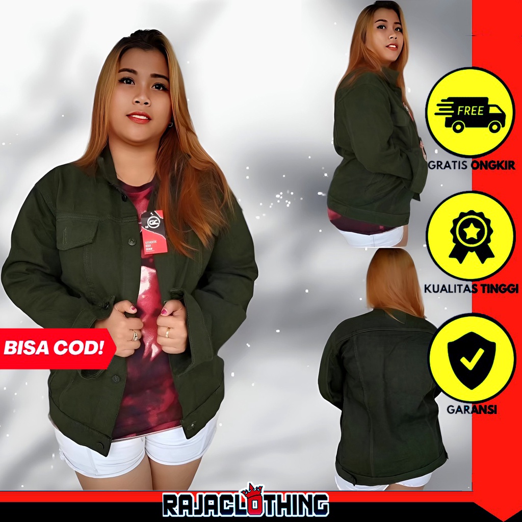 RCL - Jaket Jeans Oversize Warna Hijau - Jaket Jeans Cewek - Jaket Jeans Wanita - Jaket Jeans Oversize M-L-XL-XXL