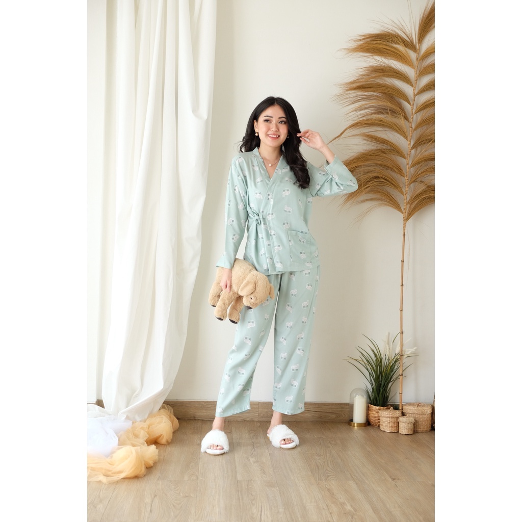 Aiko Wrap Pajamas - Atasan Celana Baju Tidur Setelan Wanita