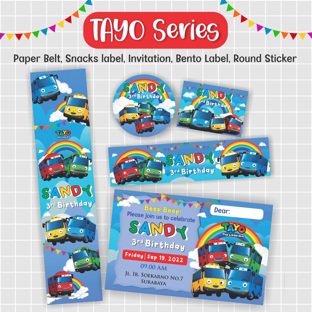 

Tayo Paper belt ultah, Undangan anak, Snacks label & Sticker