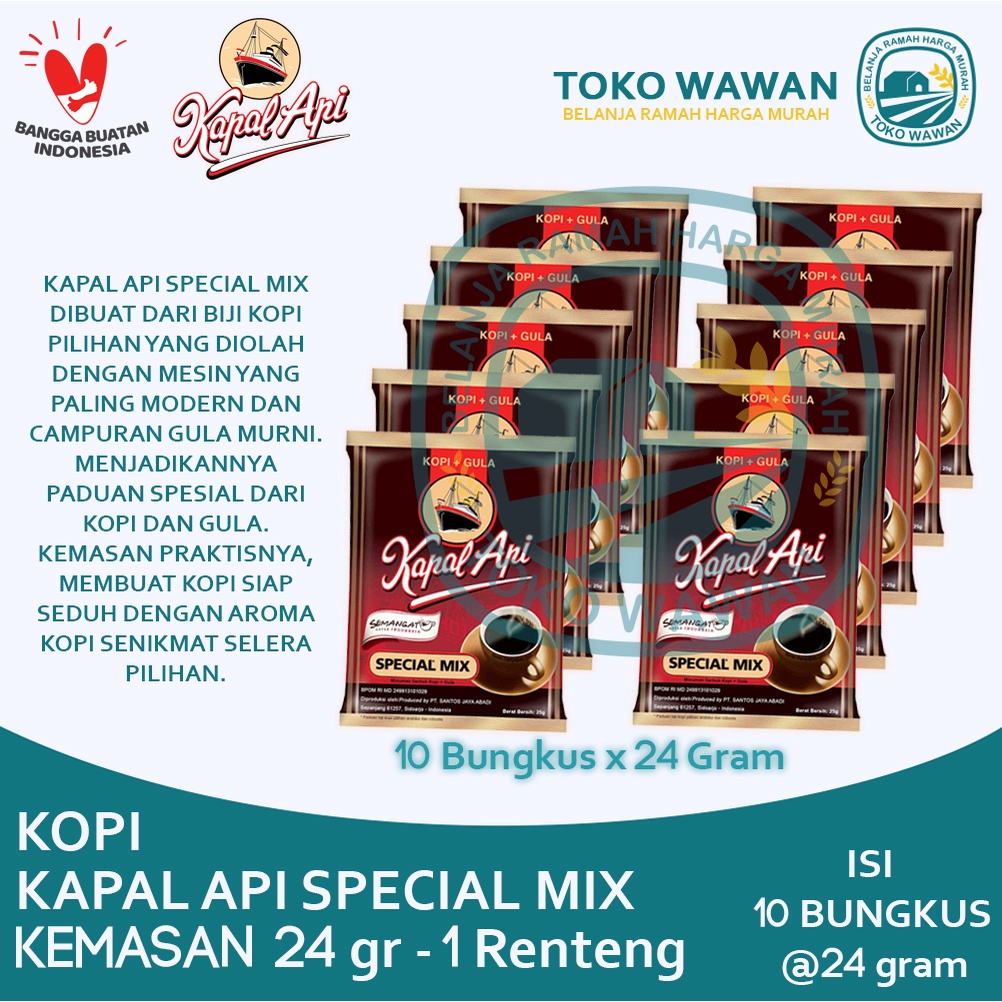 

PROMO Kopi KAPAL API Special Mix Renteng isi 10 Bungkus x 24gr Harga Renceng Murah / Kopi Hitam Instant 10Sct 10 Sachet 25gr / Rencengan 10PCS