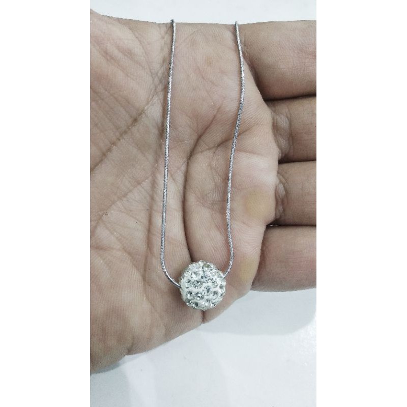 Kalung titanium silver Liontin bola mata pasir