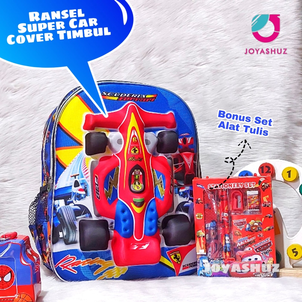 Tas 3D Anak SD Berbonus - Ransel  3D Anak SD Super Car - Tas Sekolah Anak SD Karakter Super Car - Tas Anak Laki-Laki SD Gratis Botol Dan Misting - Tas Sekolah Anak Karakter Lucu - Joyashuz